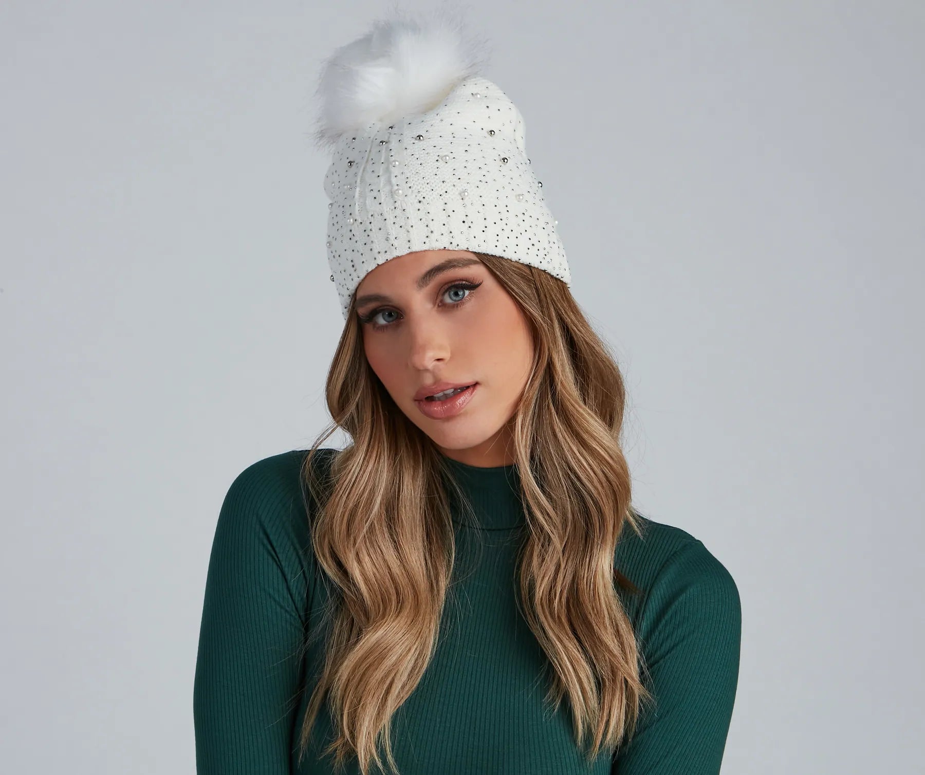 Rhinestone And Pearl Luxe Knit Beanie - Image 5