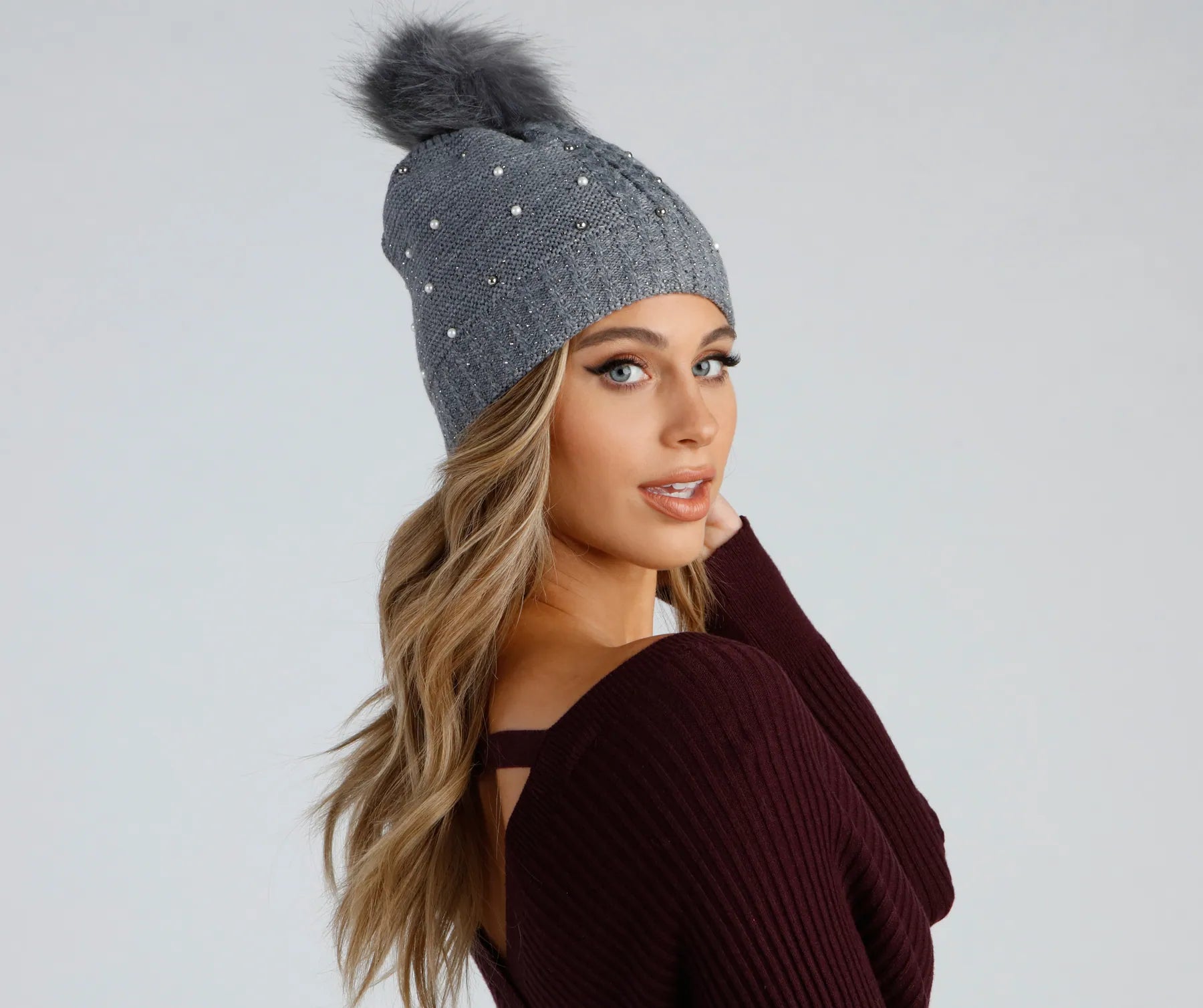 Rhinestone And Pearl Luxe Knit Beanie - Image 4