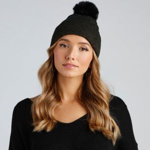 Shimmer Lurex Faux Fur Pom Beanie