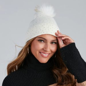 Winter Beauty Rhinestone Pom Beanie