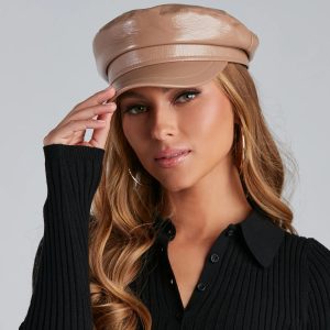 Faux Patent Leather Cabby Hat