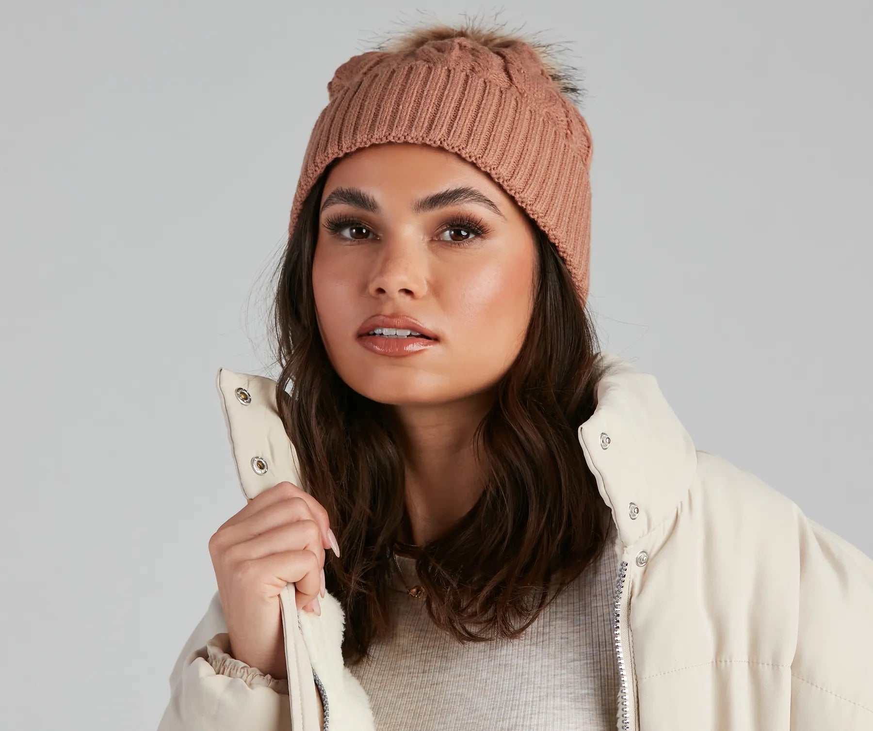 Winter Ready Pom Cable Knit Beanie - Image 3