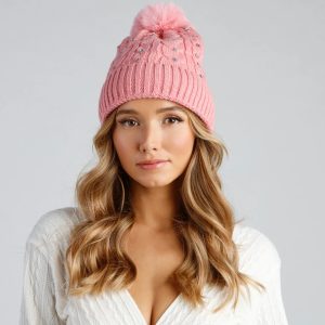 Snow Sparkle Rhinestone Pom Beanie