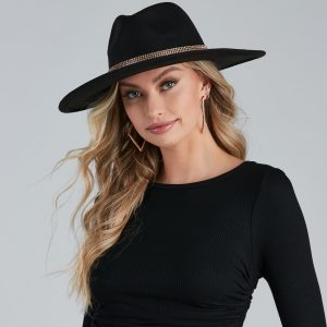 Country Girl Faux Wool Rhinestone Panama Hat