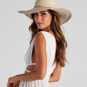 Sun Soaked Chain Straw Floppy Hat