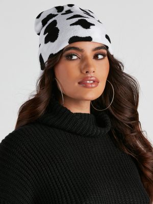 Moo-Tastic Cow Print Beanie