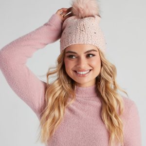 Glam Snow Bunny Pom Knit Beanie
