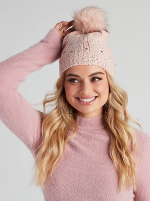Glam Snow Bunny Pom Knit Beanie