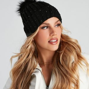 Glisten Girl Rhinestone Pom Beanie