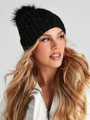 Glisten Girl Rhinestone Pom Beanie
