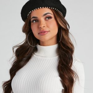 Modern Girl Rhinestone Trim Beret