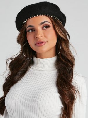 Modern Girl Rhinestone Trim Beret