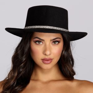 Rhinestone Boater Hat