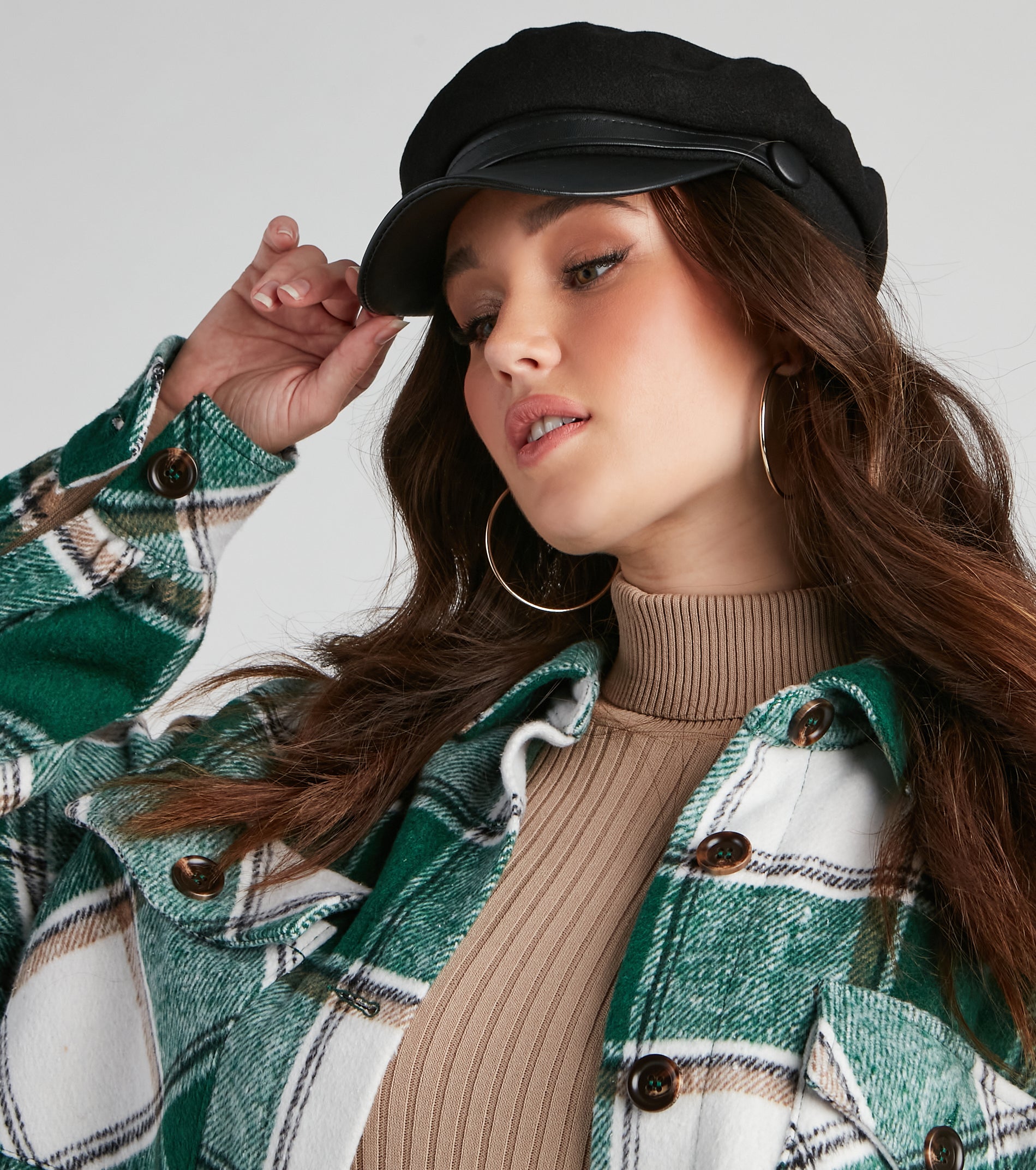 Downtown Chic Faux Leather Cabbie Hat - Image 2