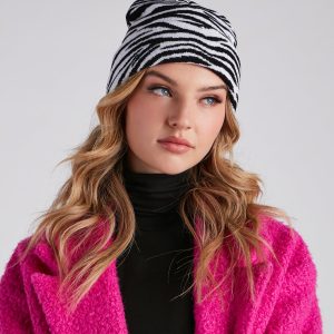 Safari Cutie Zebra Print Knit Beanie
