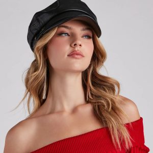 Major Chic Moves Faux Leather Cabbie Hat