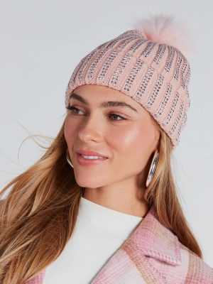 Winter Wonderland Rhinestone Knit Faux Fur Beanie