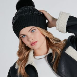 City Chic Quilted Puff Faux Fur Pom Beanie