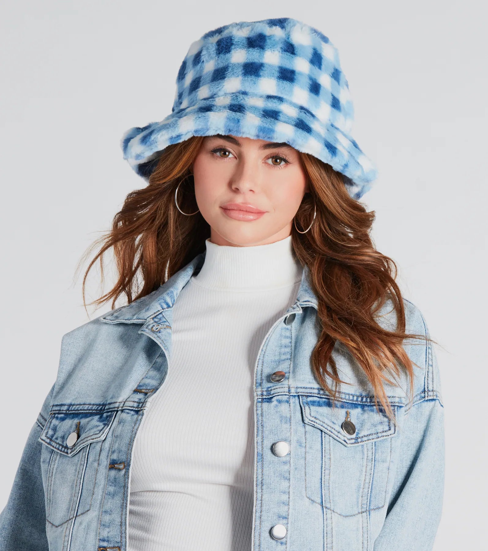 Chilly Days Gingham Faux Fur Bucket Hat - Image 2
