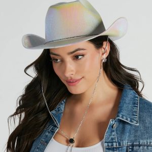 Futuristic Babe Holographic Rhinestone Cowboy Hat