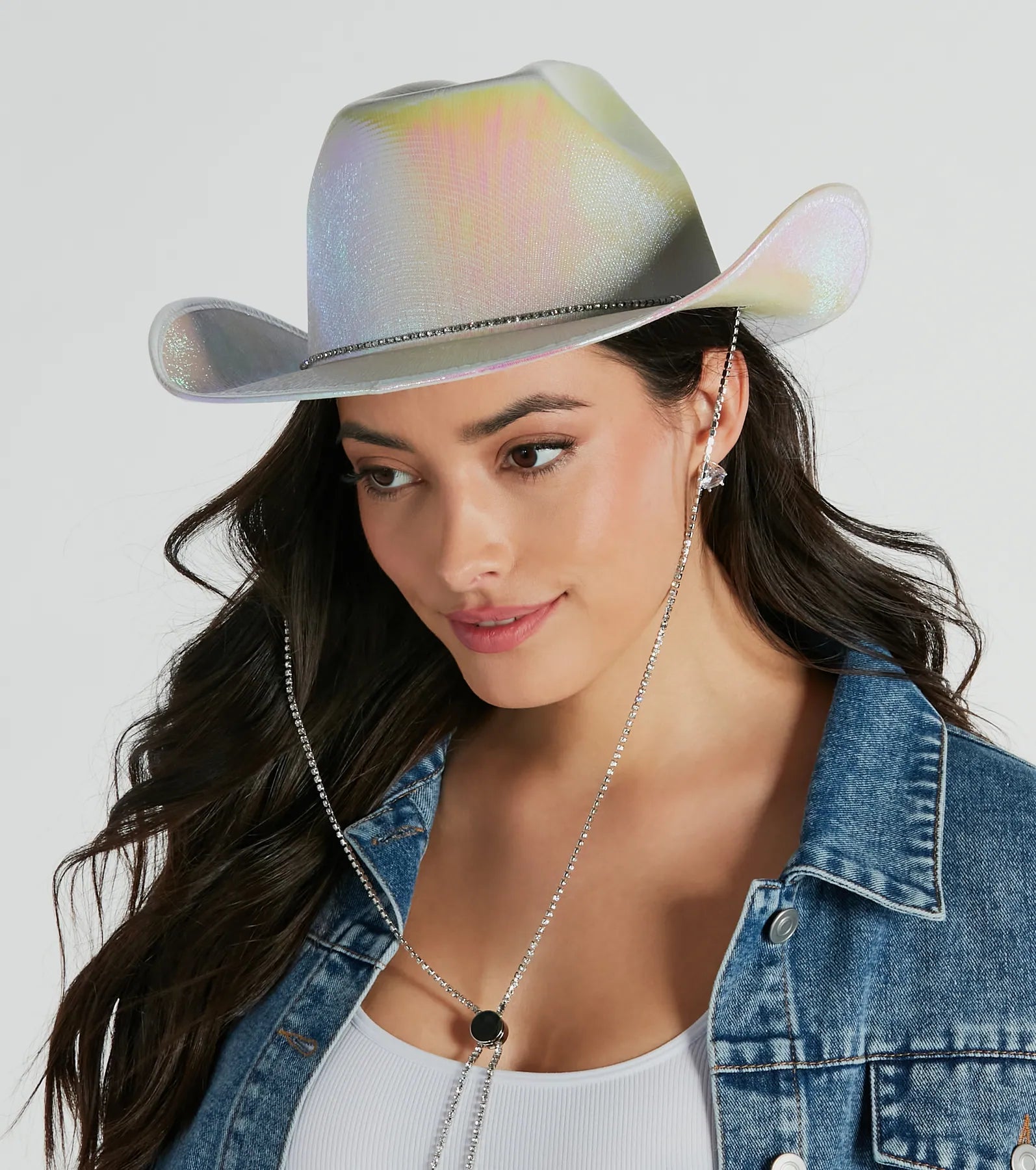 Futuristic Babe Holographic Rhinestone Cowboy Hat