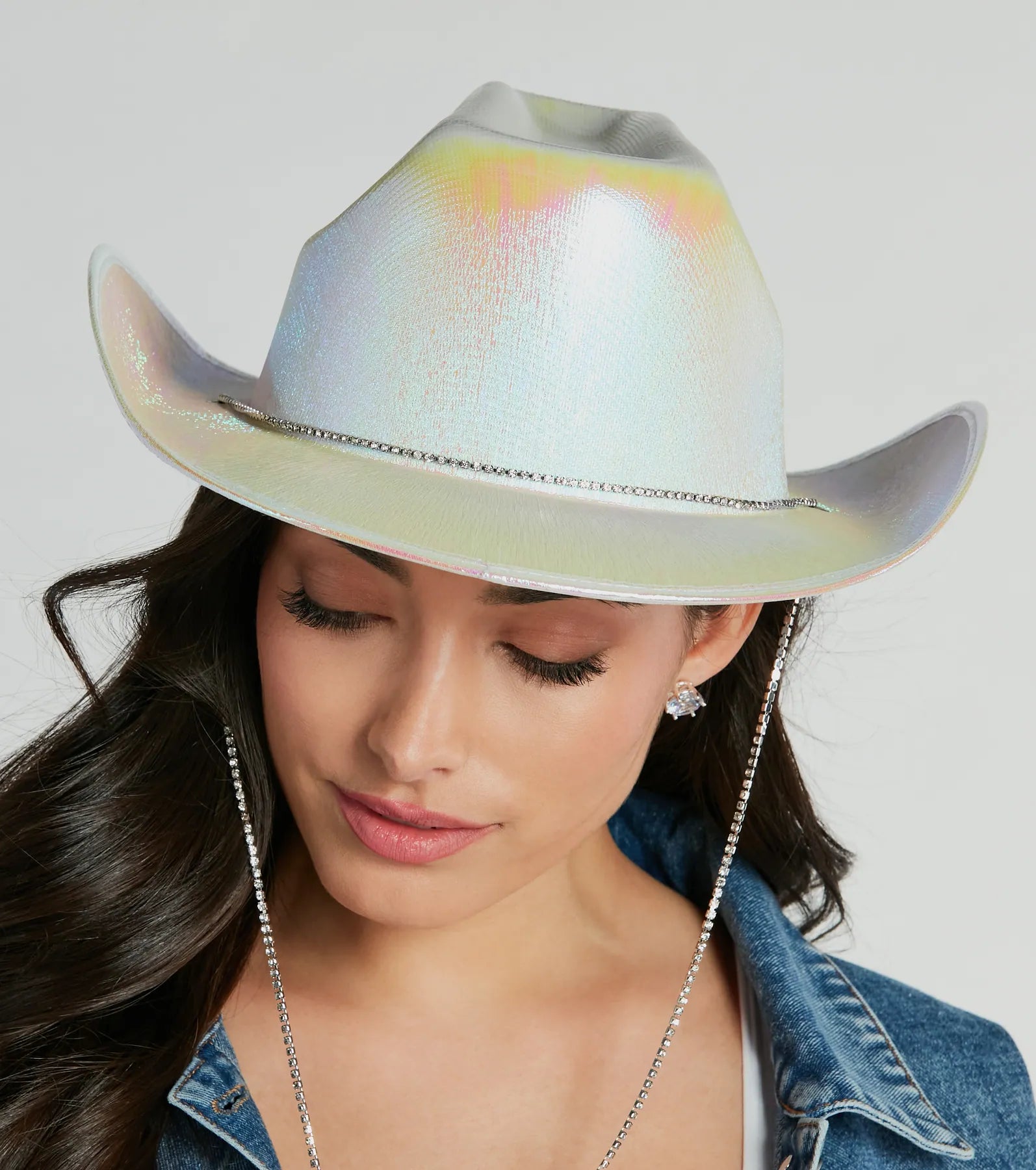 Futuristic Babe Holographic Rhinestone Cowboy Hat - Image 2