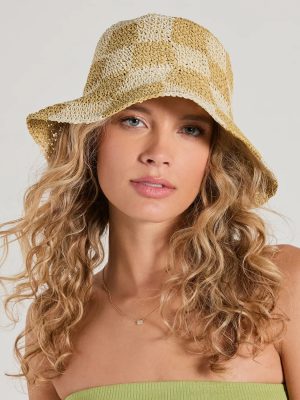 Beachside Trend Checkered Straw Bucket Hat