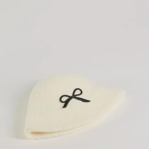 Adorably Cozy Bow Detail Faux Wool Bucket Hat