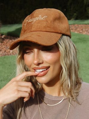 Faux Suede Cowgirl Script Baseball Cap
