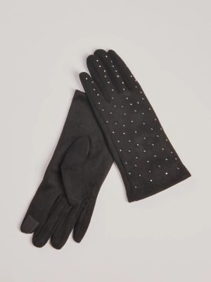 Sparkle Moment Faux Suede Rhinestone Gloves
