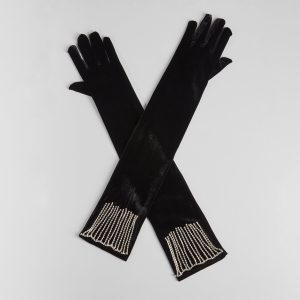 Luxe Shine Rhinestone Velvet Gloves