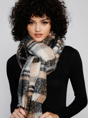 Plaid Cozy Frayed Blanket Scarf
