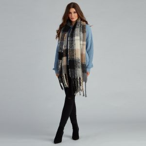 Apple Cider Plaid Noodle Fringe Scarf