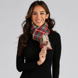 Fireside Cozy Plaid Frayed Scarf