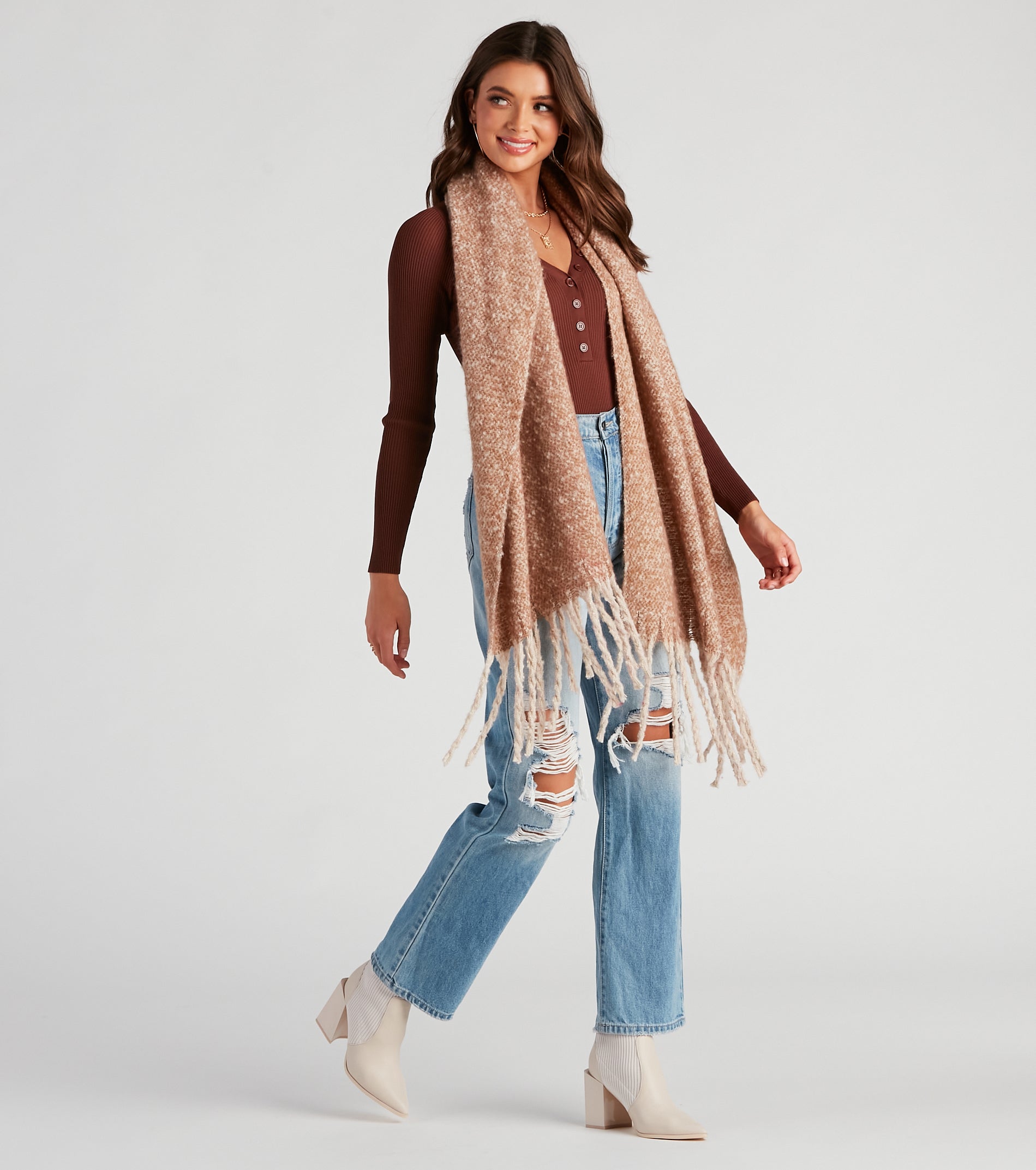 Autumn Vibes Fringe Blanket Scarf - Image 2
