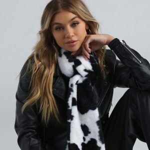 Get Spotted Cow Print Faux Fur Scarf
