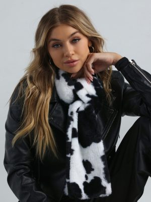 Get Spotted Cow Print Faux Fur Scarf
