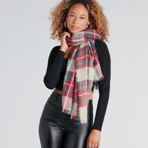 Favorite Season Plaid Frayed Scarf