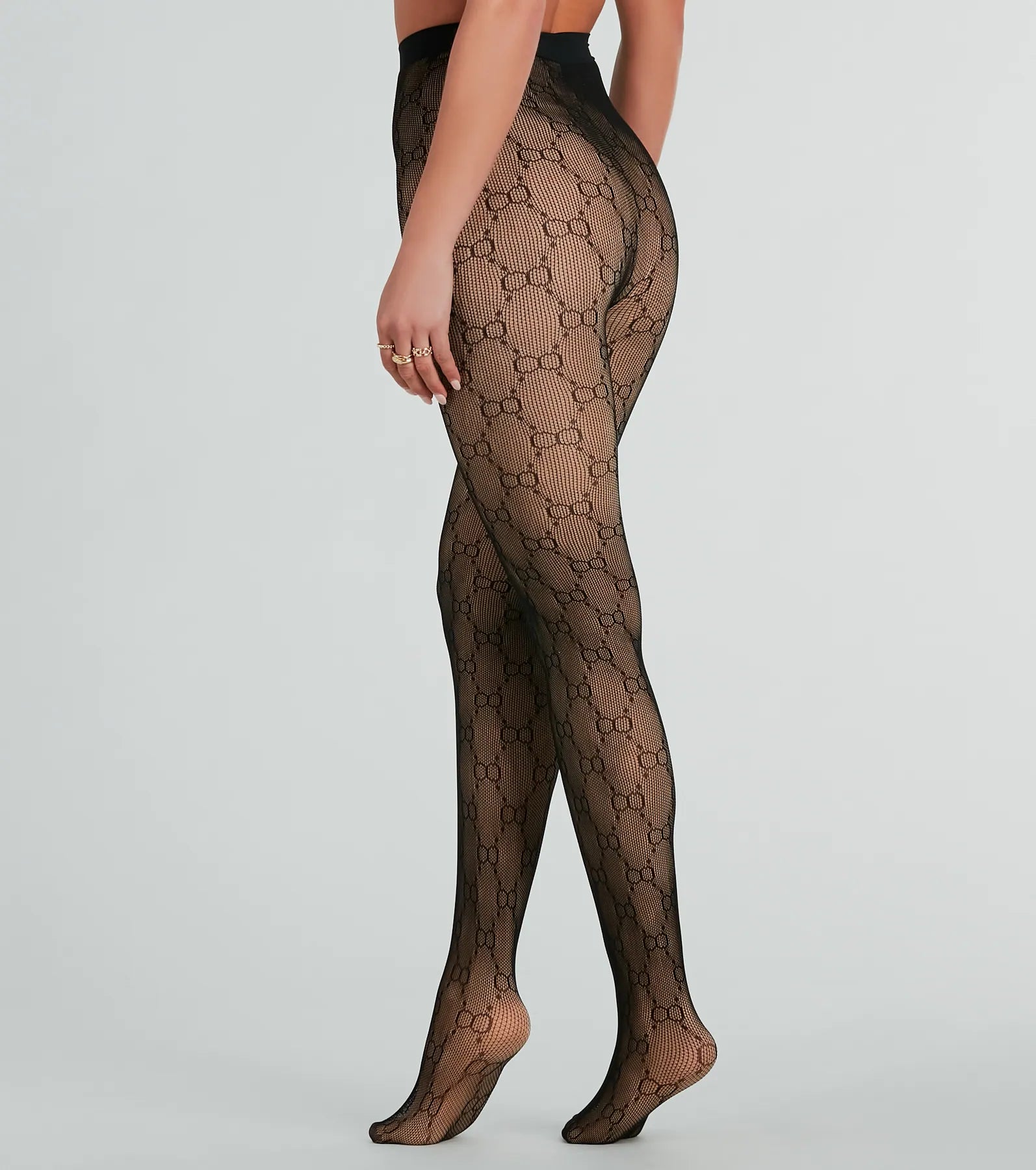 Trendy Allure Faux Sheer O-Ring Tights - Image 2