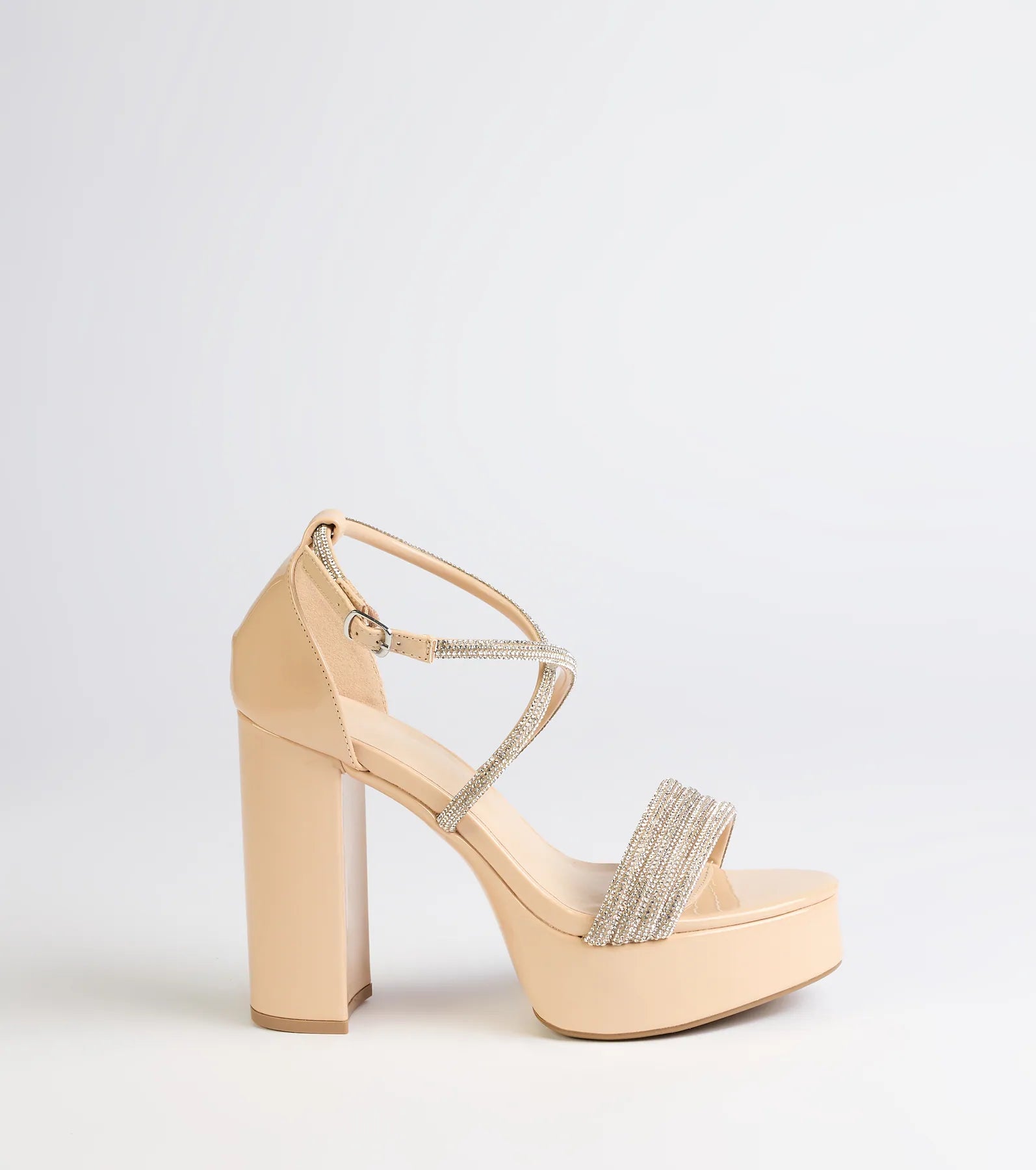 Glam Sheen Rhinestone Strappy Platform Heels - Image 6
