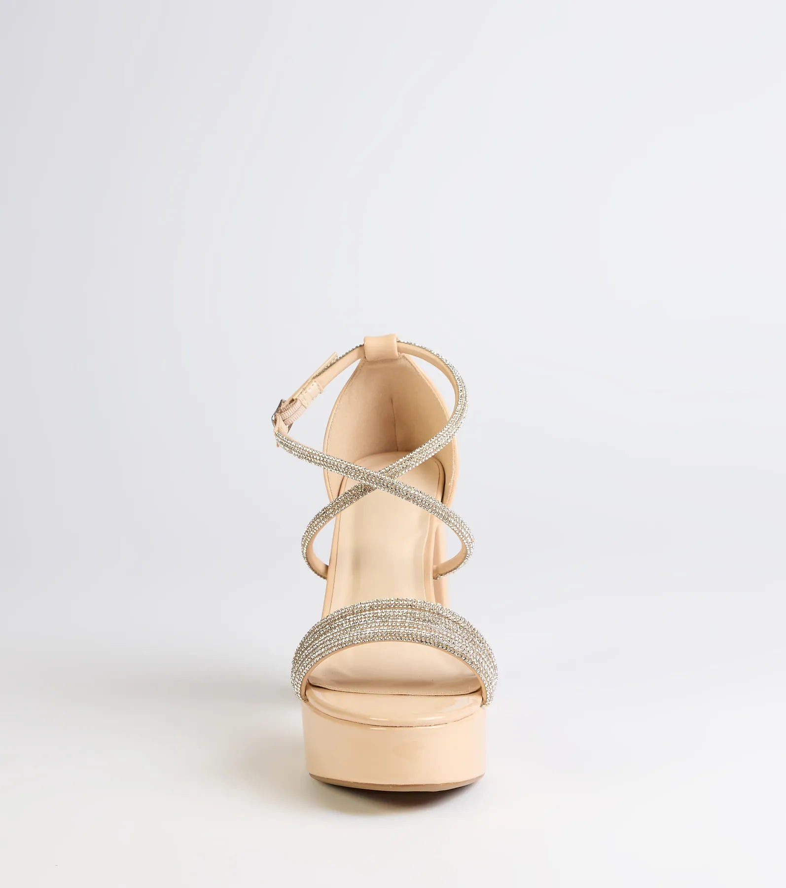 Glam Sheen Rhinestone Strappy Platform Heels - Image 7