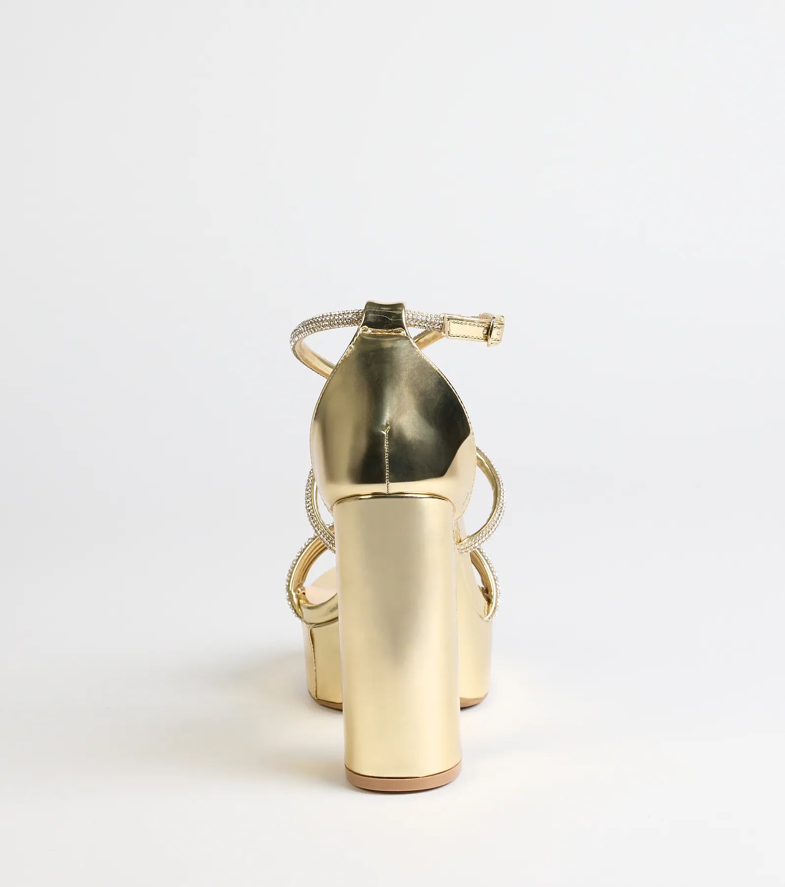 Glam Sheen Rhinestone Strappy Platform Heels - Image 4