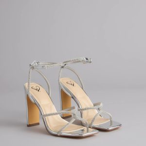 VIP Only Rhinestone Metallic Block Heels