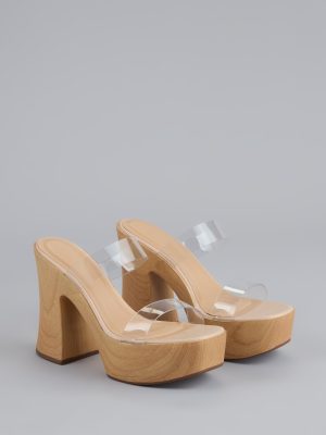 Walk Tall Clear Strap Platform Block Heels