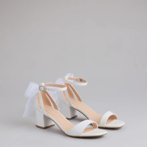 So Pretty Chiffon Bow Satin Block Heels