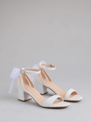 So Pretty Chiffon Bow Satin Block Heels