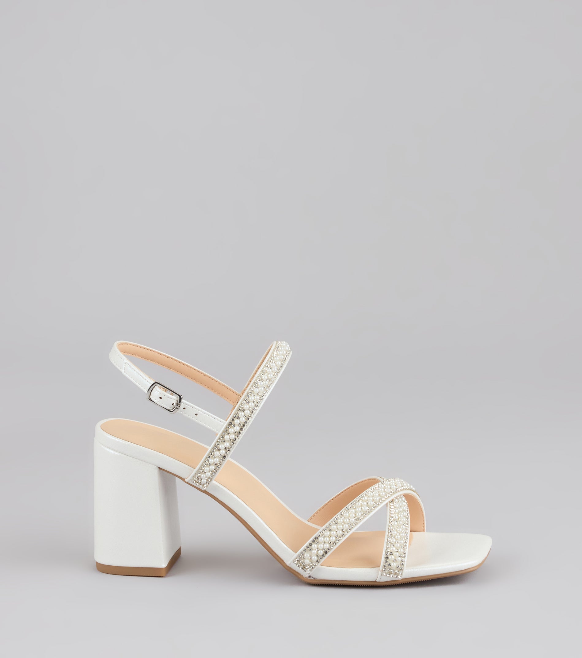 Shine All Night Pearl Rhinestone Block Heels - Image 2