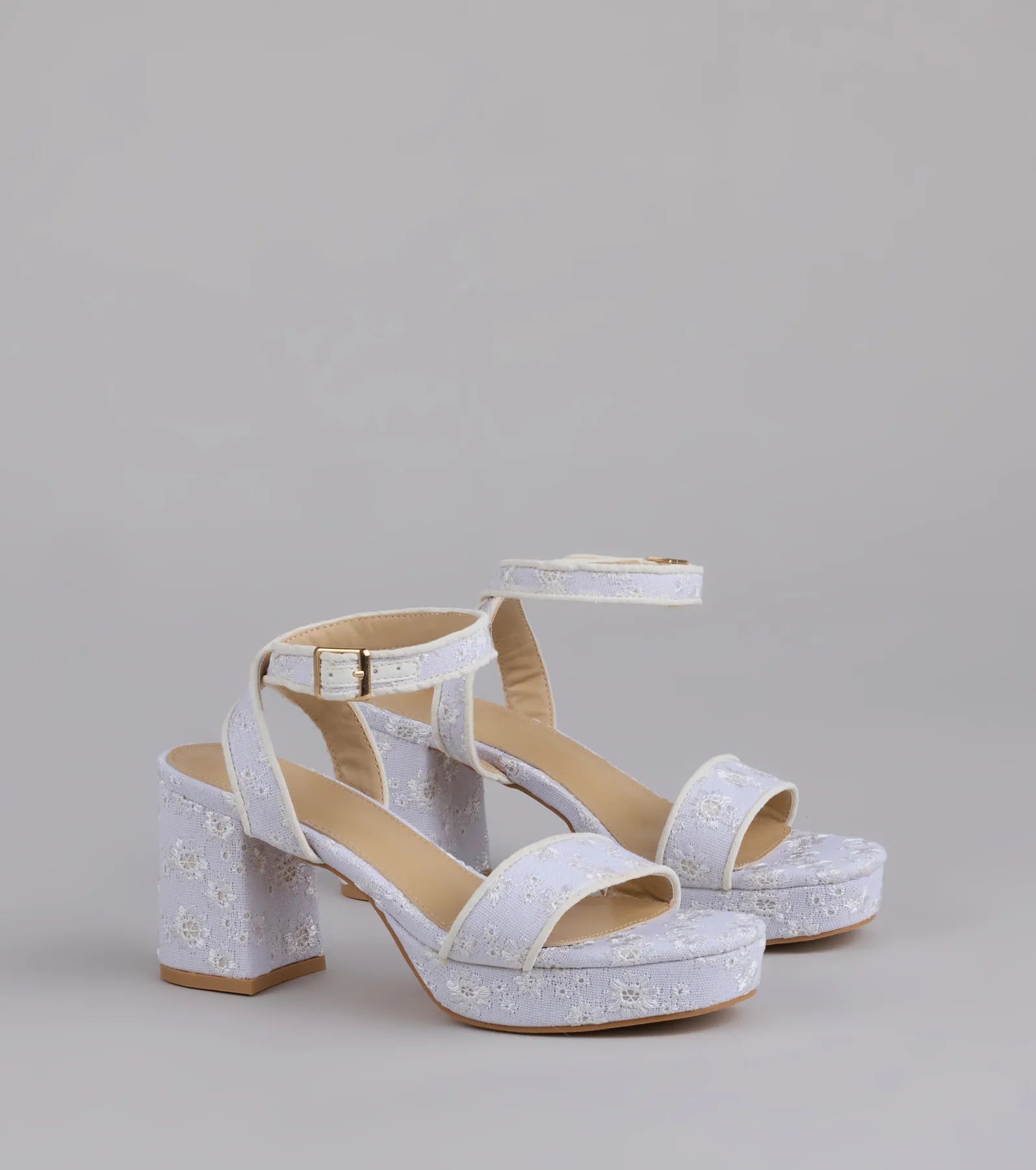 Stroll The Town Eyelet Platform Block Heels - Image 5