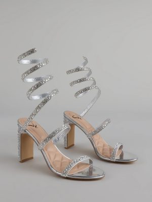 Feelin' Glam Rhinestone Spiral Strap Block Heels