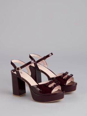 Glossy Finish Bow Platform Block Heels